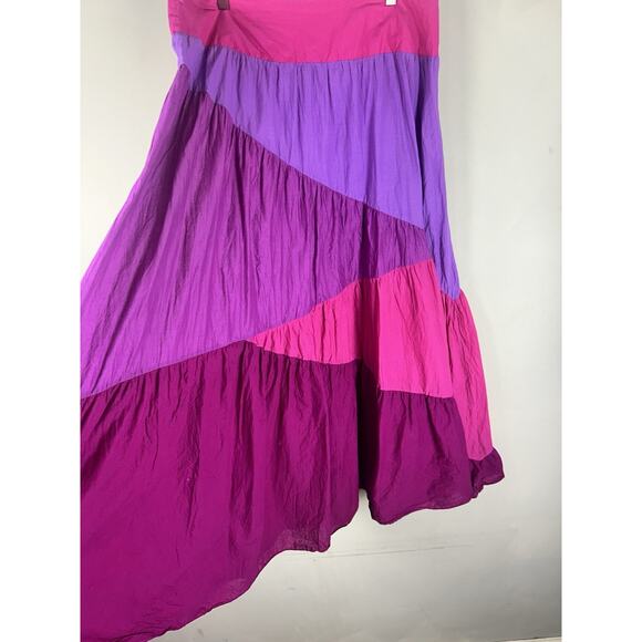 Indikka XL Pink Purple Colorblock Maxi Skirt Tiered Boho Maxi Colorful Prairie - Picture 3 of 14